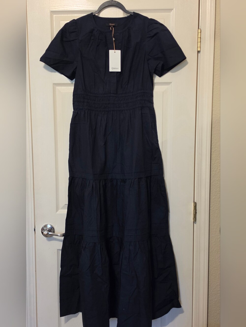 Quince 100% Organic Cotton Poplin Tiered Maxi Dress - Navy